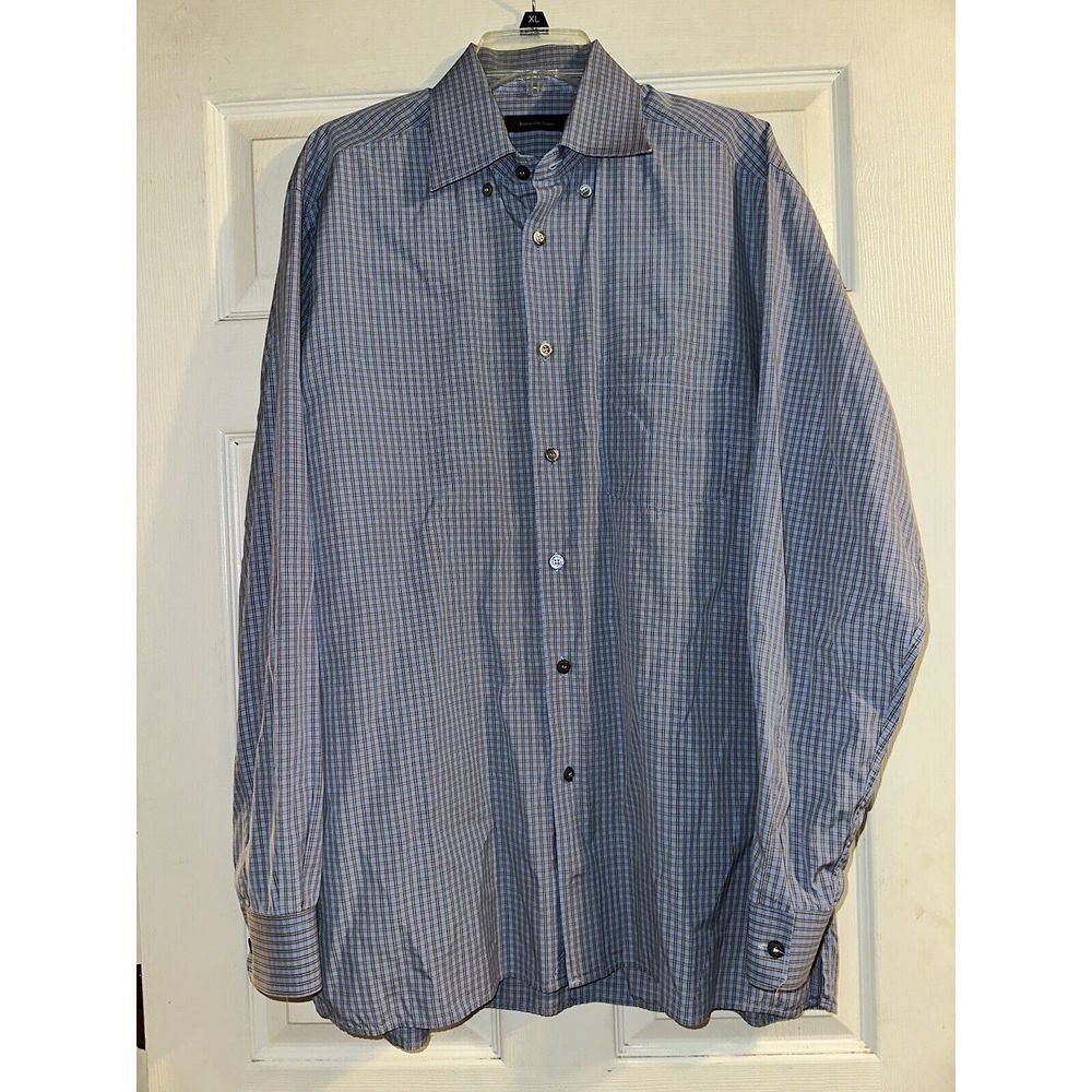 Ermenegildo Zegna Shirt Men's XL Button Down Plaid Long Sleeve 100% Cotton